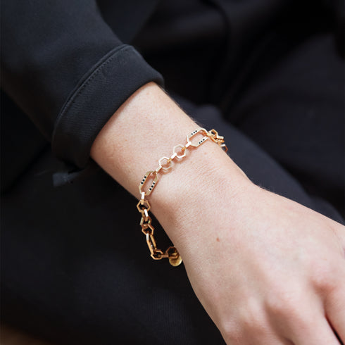 timepiece chain adjustable bracelet,<br>with black diamonds <span class='visuallyhidden'>Call or text 323-404-2959 if you need shopping assistance.</span>